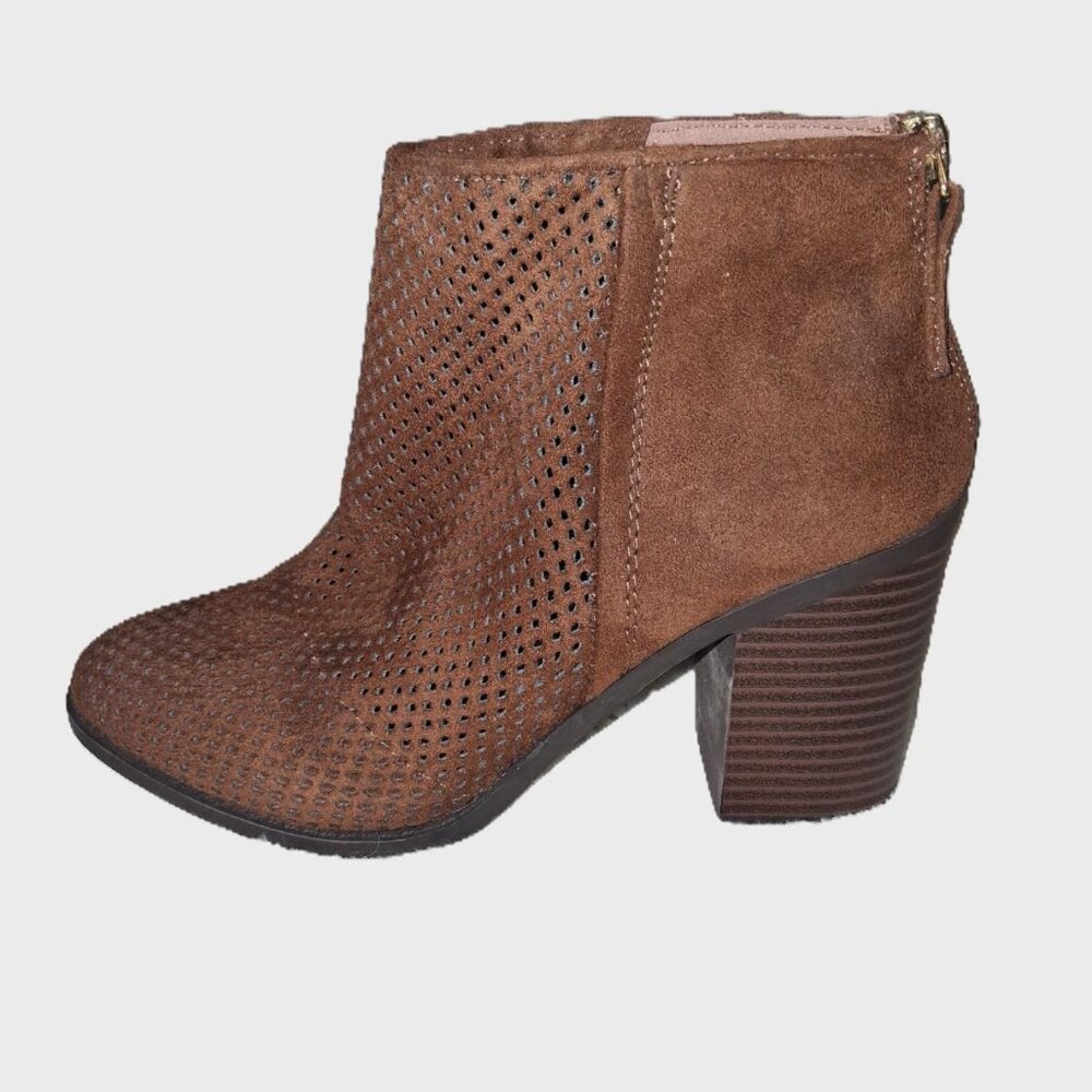 Cityclassified Brown Suede Perforated Booties | 3.5” Chunky Heel | Size 7.5 | N